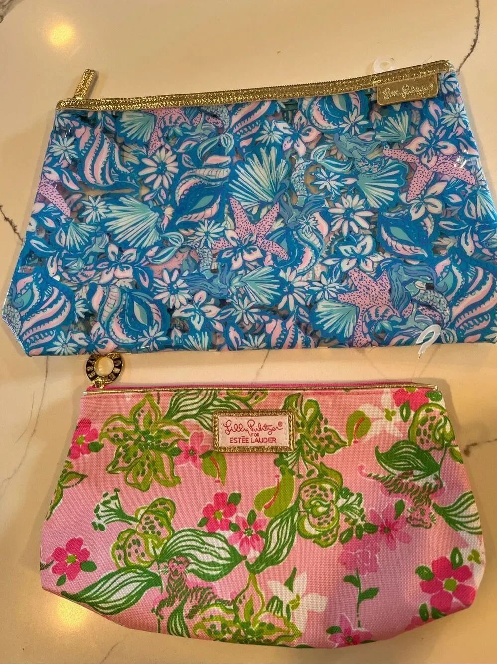 2 Lilly Pulitzer Cosmetic and Traveling Pouch Blue Pink